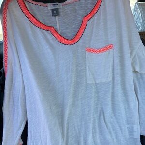 White Sheer Top with Neon Coral Trim